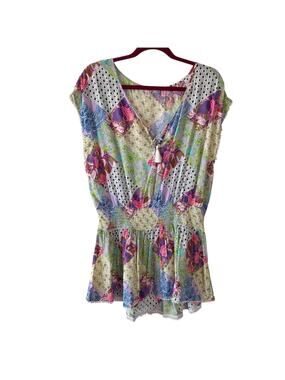 Victorias Secret Pink Green Blue Mixed Print Patchwork Swim Cover Up Tunic Small